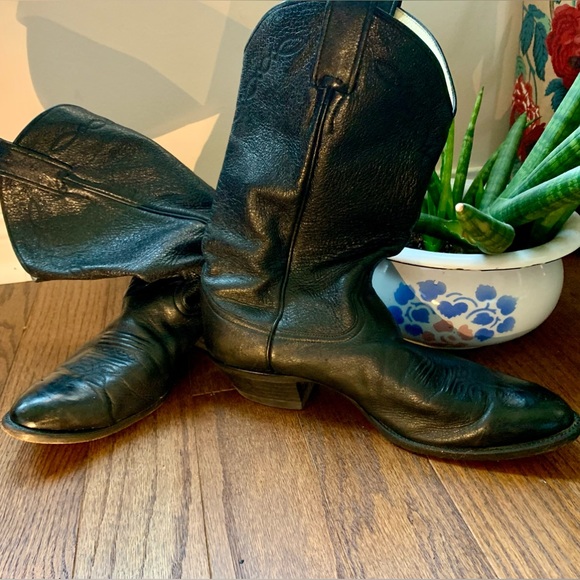 Larry Mahan Cowboy Western Boot Black Leather Sz 10.5E ElPaso Texas Handcrafted - Picture 4 of 14